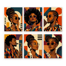 Load image into Gallery viewer, Mini Paint by Numbers Set 6"x8" (6 pieces) - Afro Pop Art Portraits Figured'Art