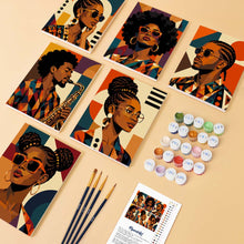 Load image into Gallery viewer, Mini Paint by Numbers Set 6"x8" (6 pieces) - Afro Pop Art Portraits