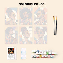 Load image into Gallery viewer, Mini Paint by Numbers Set 6"x8" (6 pieces) - Afro Pop Art Portraits