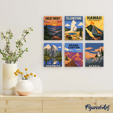 Load image into Gallery viewer, Mini Paint by Numbers Set 6"x8" (6 pieces) - National Parks - Iconic America