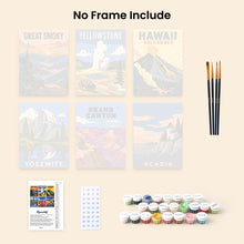 Load image into Gallery viewer, Mini Paint by Numbers Set 6"x8" (6 pieces) - National Parks - Iconic America