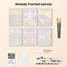Load image into Gallery viewer, Mini Paint by Numbers Set 6"x8" (6 pieces) - National Parks - Iconic America