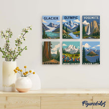 Load image into Gallery viewer, Mini Paint by Numbers Set 6"x8" (6 pieces) - National Parks - Pacific Coast and Cascades