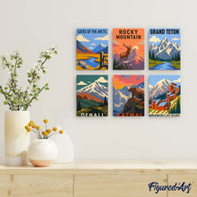 Load image into Gallery viewer, Mini Paint by Numbers Set 6"x8" (6 pieces) - National Parks - Alaska and Northern Rockies
