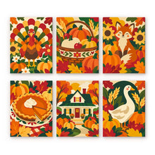 Load image into Gallery viewer, Mini Paint by Numbers Set 6"x8" (6 pieces) - Thanksgiving Folk Art Figured'Art
