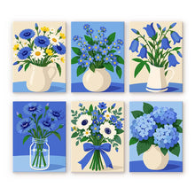 Load image into Gallery viewer, Mini Paint by Numbers Set 6"x8" (6 pieces) - Blue Wildflowers Figured'Art