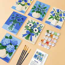 Load image into Gallery viewer, Mini Paint by Numbers Set 6"x8" (6 pieces) - Blue Wildflowers