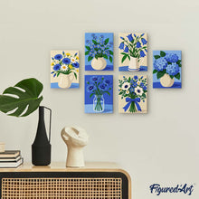 Load image into Gallery viewer, Mini Paint by Numbers Set 6"x8" (6 pieces) - Blue Wildflowers