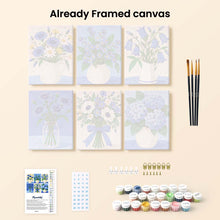 Load image into Gallery viewer, Mini Paint by Numbers Set 6"x8" (6 pieces) - Blue Wildflowers
