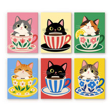 Load image into Gallery viewer, Mini Paint by Numbers Set 6"x8" (6 pieces) - Cats in Teacups Figured'Art
