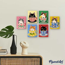 Load image into Gallery viewer, Mini Paint by Numbers Set 6"x8" (6 pieces) - Cats in Teacups