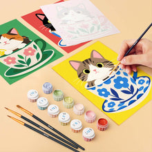 Load image into Gallery viewer, Mini Paint by Numbers Set 6"x8" (6 pieces) - Cats in Teacups