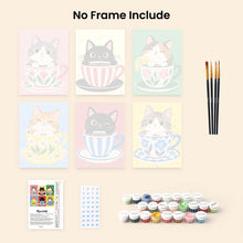 Load image into Gallery viewer, Mini Paint by Numbers Set 6"x8" (6 pieces) - Cats in Teacups