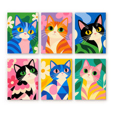 Load image into Gallery viewer, Mini Paint by Numbers Set 6"x8" (6 pieces) - Colorful Cats Figured'Art