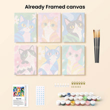Load image into Gallery viewer, Mini Paint by Numbers Set 6"x8" (6 pieces) - Colorful Cats