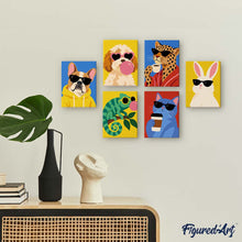 Load image into Gallery viewer, Mini Paint by Numbers Set 6"x8" (6 pieces) - Cool Animals