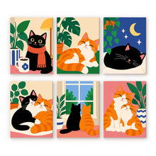 Load image into Gallery viewer, Mini Paint by Numbers Set 6"x8" (6 pieces) - Cozy Cat Moments Figured'Art