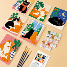 Load image into Gallery viewer, Mini Paint by Numbers Set 6"x8" (6 pieces) - Cozy Cat Moments
