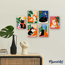 Load image into Gallery viewer, Mini Paint by Numbers Set 6"x8" (6 pieces) - Cozy Cat Moments