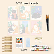 Load image into Gallery viewer, Mini Paint by Numbers Set 6"x8" (6 pieces) - Cozy Cat Moments