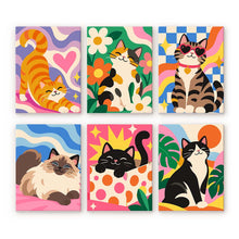 Load image into Gallery viewer, Mini Paint by Numbers Set 6"x8" (6 pieces) - Groovy Cats Figured'Art