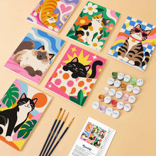 Load image into Gallery viewer, Mini Paint by Numbers Set 6"x8" (6 pieces) - Groovy Cats
