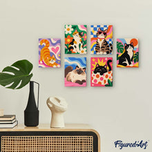 Load image into Gallery viewer, Mini Paint by Numbers Set 6"x8" (6 pieces) - Groovy Cats