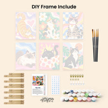 Load image into Gallery viewer, Mini Paint by Numbers Set 6"x8" (6 pieces) - Groovy Cats