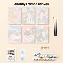 Load image into Gallery viewer, Mini Paint by Numbers Set 6"x8" (6 pieces) - Groovy Cats