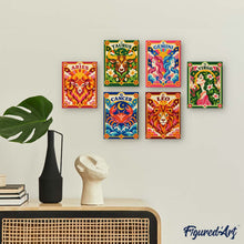 Load image into Gallery viewer, Mini Paint by Numbers Set 6"x8" (6 pieces) - Retro Zodiac 1