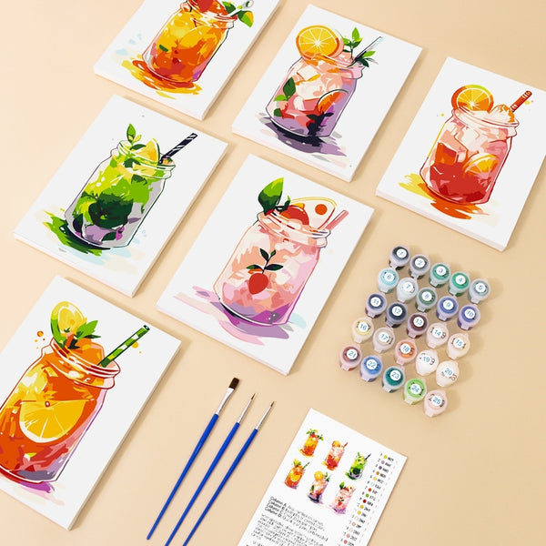 Paint by Numbers – 6 Canvas Set | Fruity Mason Jar Drinks