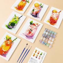 Load image into Gallery viewer, Mini Paint by numbers 6"x8" (6 pieces) - Fruity Mason Jar Drinks