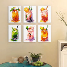 Load image into Gallery viewer, Mini Paint by numbers 6"x8" (6 pieces) - Fruity Mason Jar Drinks