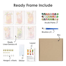 Load image into Gallery viewer, Mini Paint by numbers 6"x8" (6 pieces) - Fruity Mason Jar Drinks
