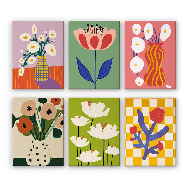 Paint by Numbers – 6 Canvas Set | Abstract Floral Vases Figured'Art