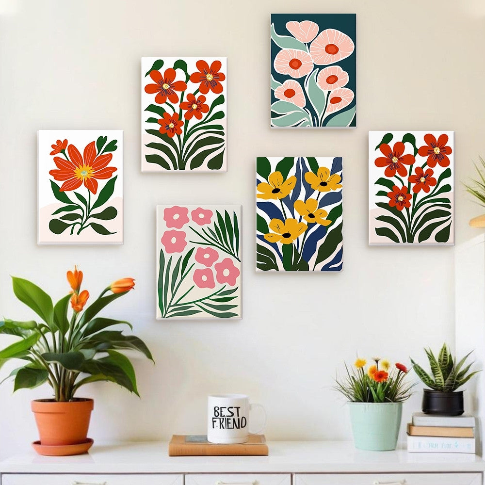 Paint by Numbers – 6 Canvas Set | Colorful Floral Patterns