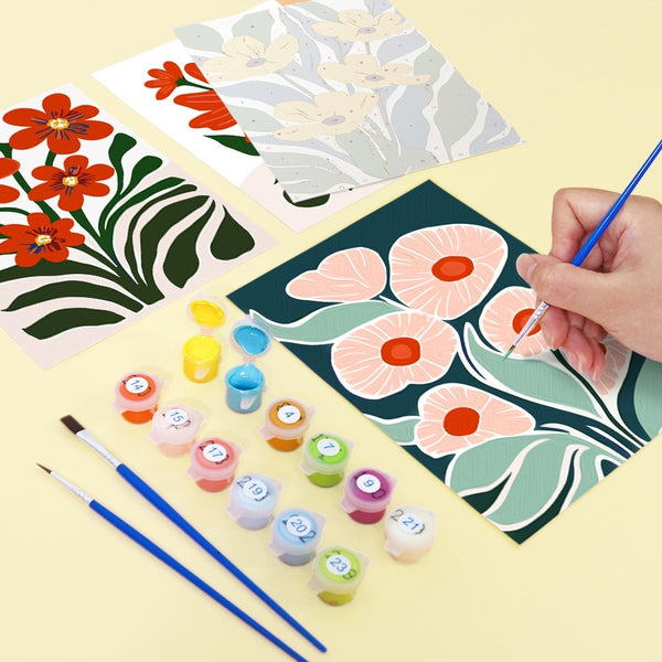 Paint by Numbers – 6 Canvas Set | Colorful Floral Patterns