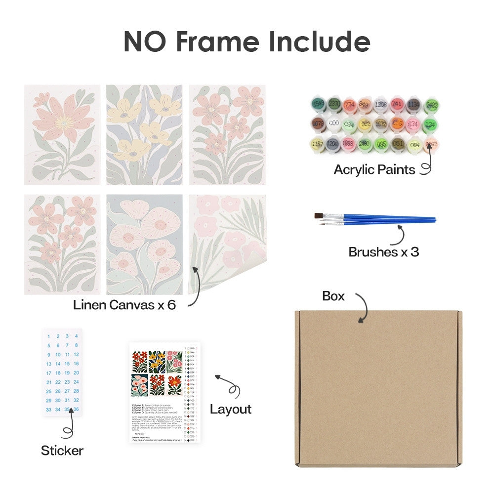Paint by Numbers – 6 Canvas Set | Colorful Floral Patterns