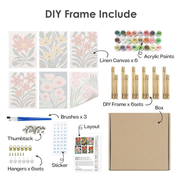Paint by Numbers – 6 Canvas Set | Colorful Floral Patterns