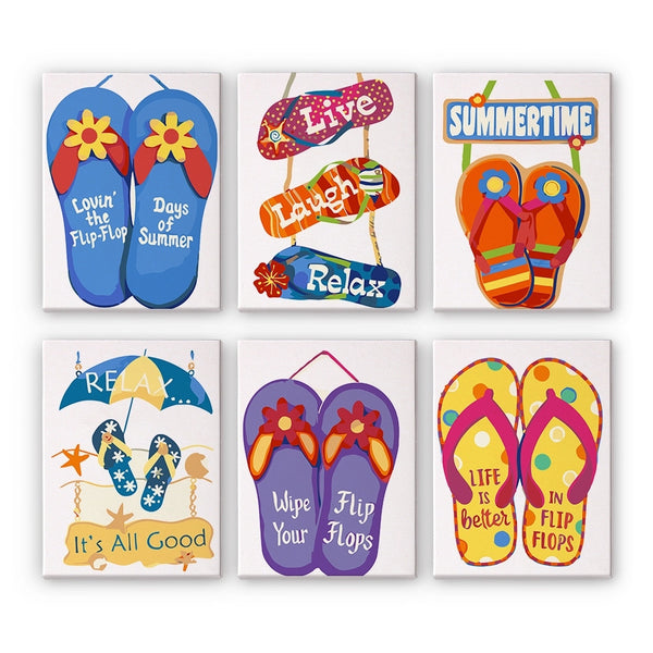 Paint by Numbers – 6 Canvas Set | Flip‑Flop Summer Signs Figured'Art
