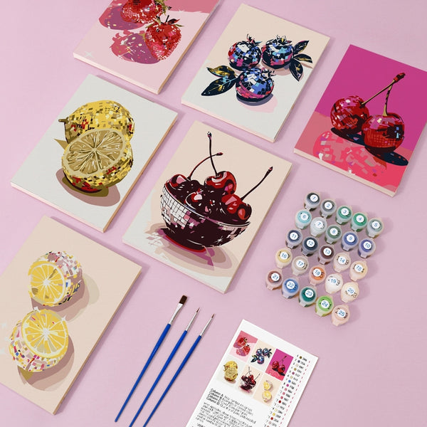 Paint by Numbers – 6 Canvas Set | Disco Fruits