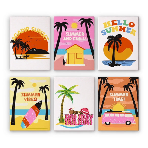 Paint by Numbers – 6 Canvas Set | Summer Beach Posters Figured'Art