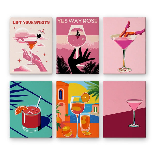 Paint by Numbers – 6 Canvas Set | Chic Cocktail Posters Figured'Art