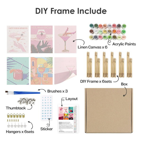 Paint by Numbers – 6 Canvas Set | Chic Cocktail Posters