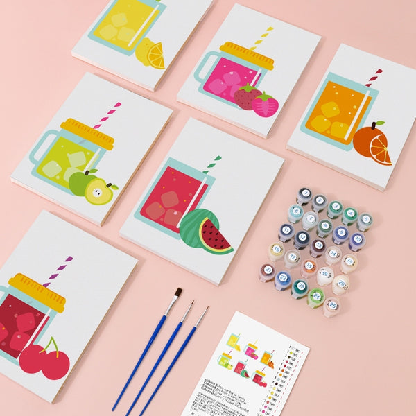 Paint by Numbers – 6 Canvas Set | Fruit Mason Jar Juices