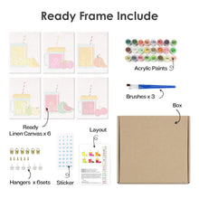 Load image into Gallery viewer, Mini Paint by numbers 6"x8" (6 pieces) - Fruit Mason Jar Juices