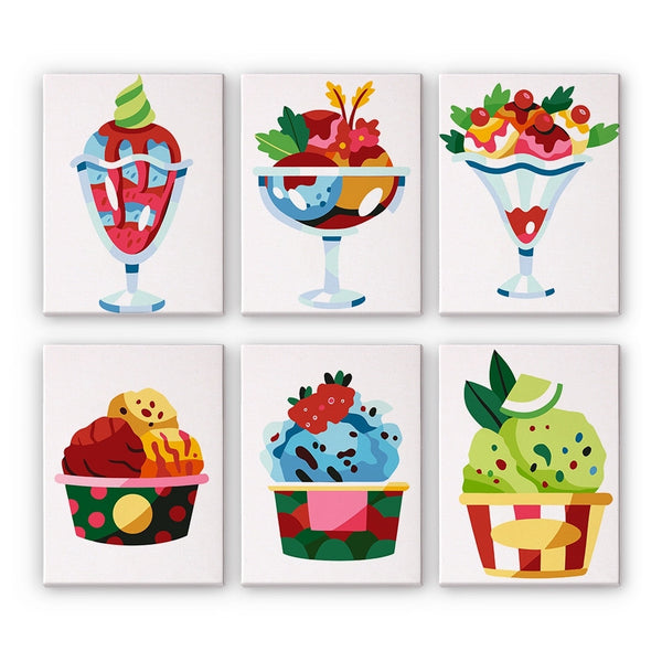 Paint by Numbers – 6 Canvas Set | Ice Cream Sundaes Figured'Art