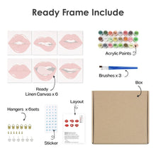 Load image into Gallery viewer, Mini Paint by numbers 6"x6" (6 pieces) - Red Lips