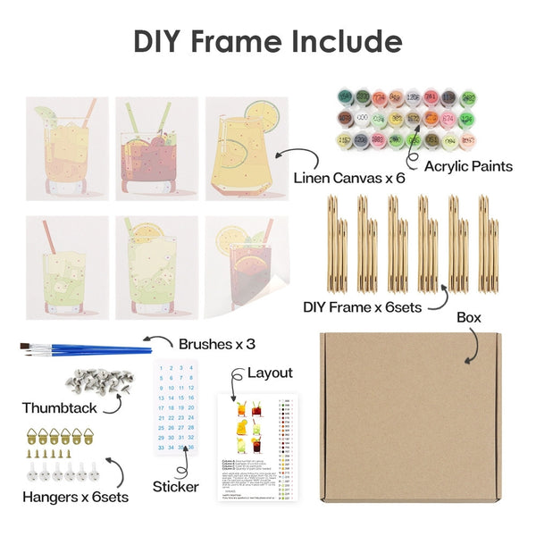Paint by Numbers – 6 Canvas Set | Vibrant Summer Cocktails