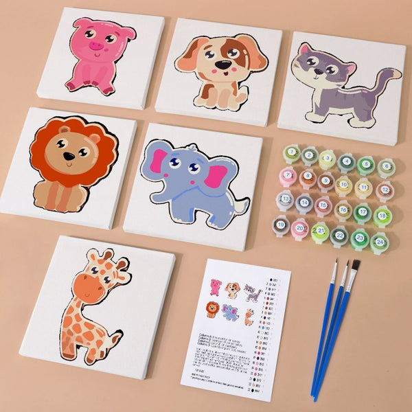 Paint by Numbers – 6 Canvas Set | Cute Animals